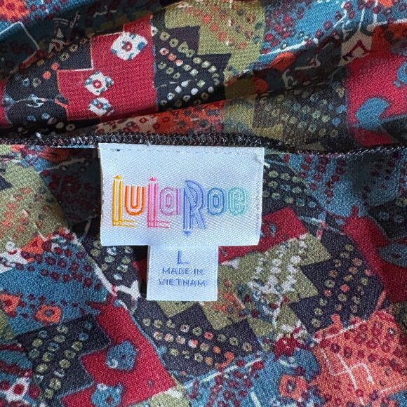 LuLaRoe Patchwork Kimono Cardigan Womens Size Large Fringe Hem Lightweight Boho - Picture 5 of 7